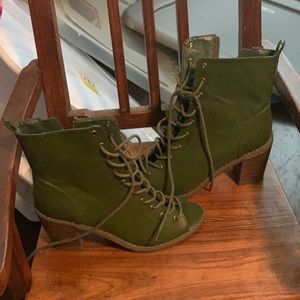 Military green high heeled combat boots